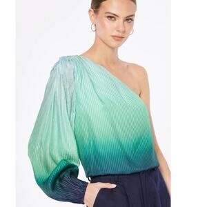 Cami NYC Lenore Cotton Silk Blend Turquoise Ombre One Shoulder Blouse Small